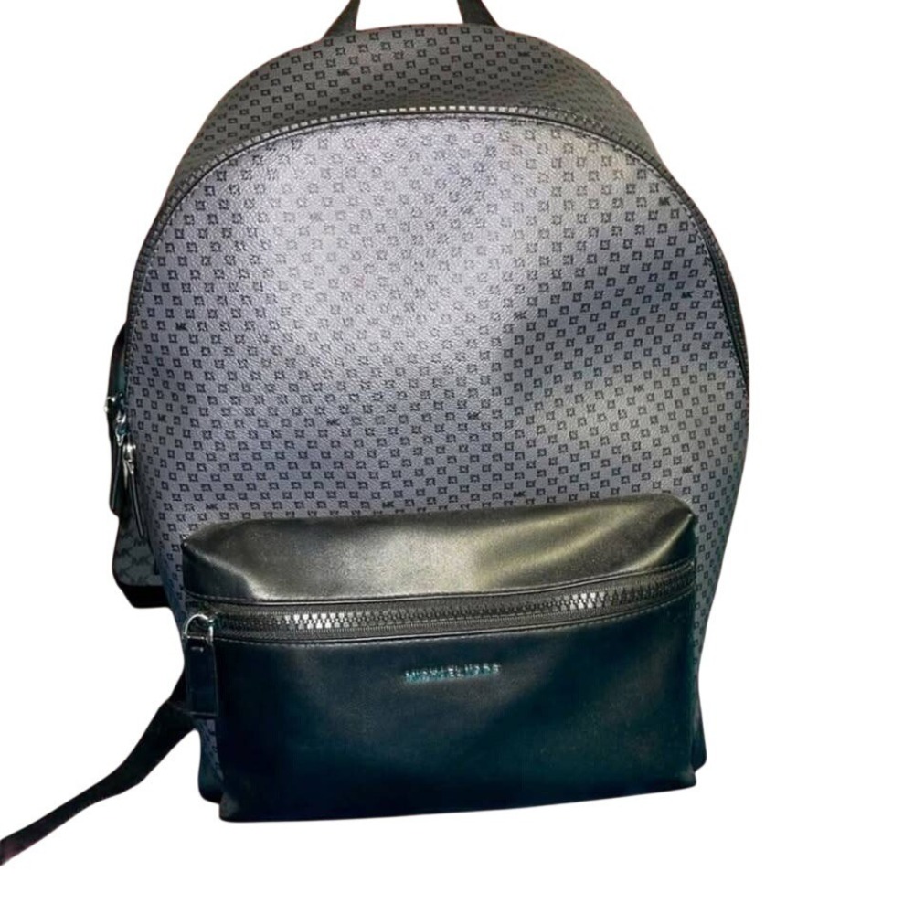 Michael Kors Monogram Backpack Grey Black Leather Trim Silver Hardware
